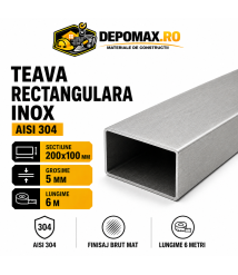 Teava rectangulara inox AISI 304, 200 x 100 x 5 mm, 6 metri